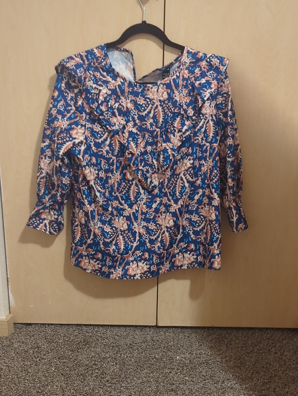 SHEIN Blue Floral Print Long-Sleeve Blouse
